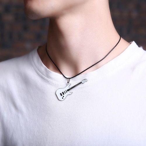 Pendentif Guitare En Acier Inoxydable (Blanc), Nouveaux Bijoux À La Mode Pour Les Amateurs De Guitare
