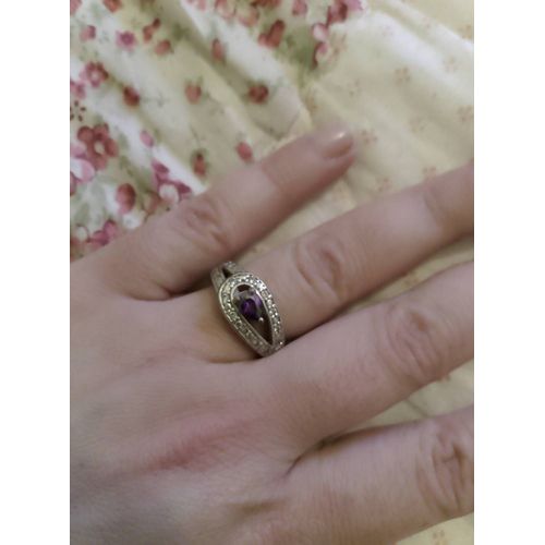 Bague Violet/Translucide En Métal Argenté Taille 52.