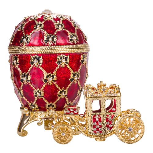 Oeuf à la Fabergé de couronnement boîte à bijoux avec carrosse 10 cm, rouge