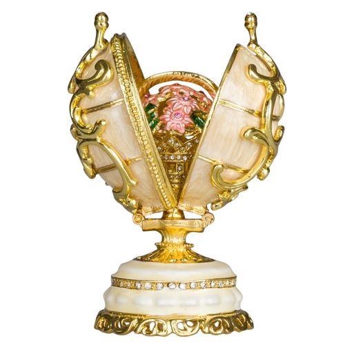Oeuf à la Fabergé Fleurs de printemps avec panier 8,5 cm, crème