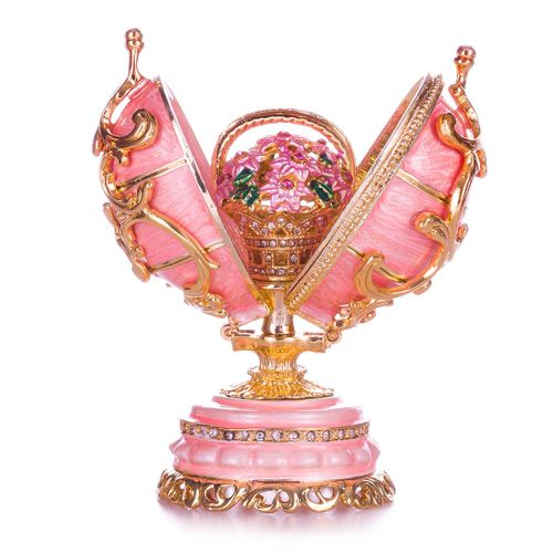 Oeuf à la Fabergé Fleurs de printemps avec panier 8,5 cm, rose