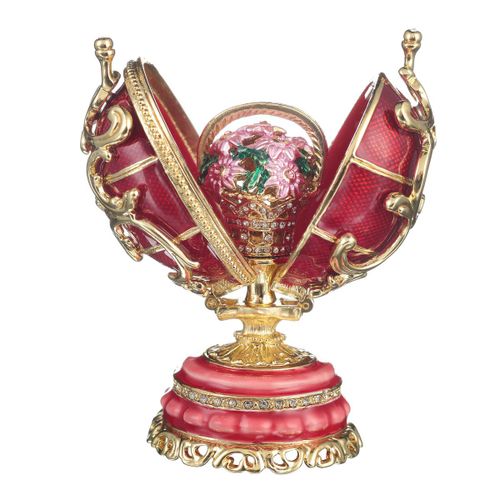 Oeuf à la Fabergé Fleurs de printemps avec panier 8,5 cm, rouge