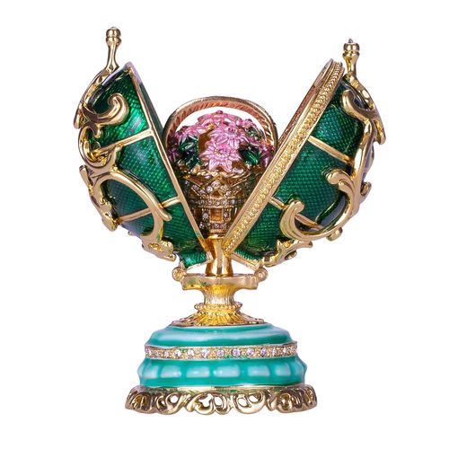 Oeuf à la Fabergé Fleurs de printemps avec panier 8,5 cm, vert
