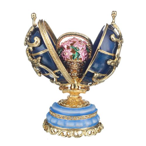 Oeuf à la Fabergé Fleurs de printemps avec panier 8,5 cm, bleu