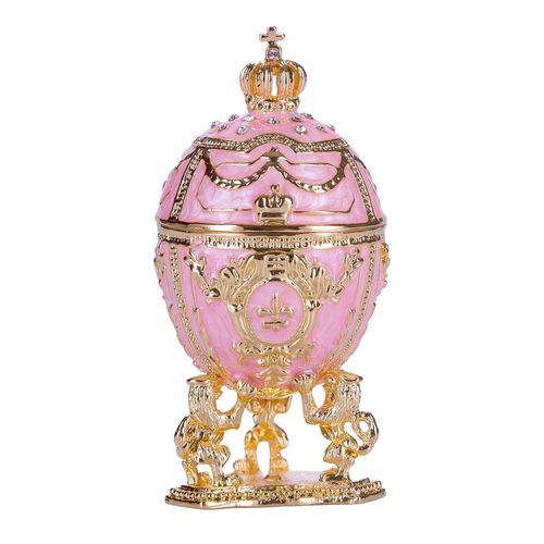 Oeuf à la Fabergé boîte à bijoux avec des lions et couronne 7,5 cm, rose