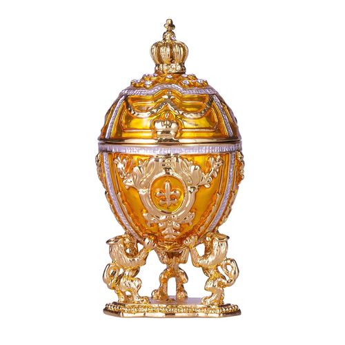 Oeuf à la Fabergé boîte à bijoux avec des lions et couronne 7,5 cm, jaune