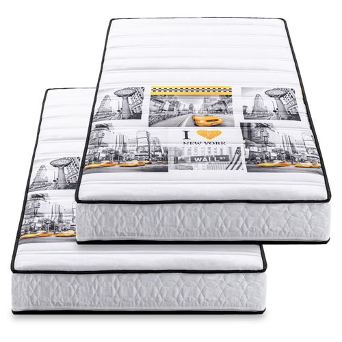 BLUE MOON Lot de 2 Matelas Mousse 90x190 New York Profilée 5 Zones de Confort. Soutien Ferme. Bonne indépendance de Couchage. Épaisseur 15cm. Housse Hypoallergénique. Fabriqué en Belgique