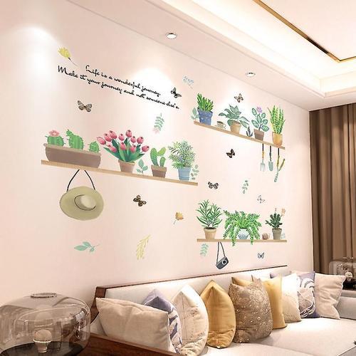 Kcbbe Autocollants muraux plantes vertes, 1 pièce, sparadrap artistiques,  décoration de la maison, chambre à coucher, fleurs romantiques, peintures  murales pour salon