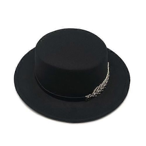 Automne Hiver Laine Vintage Felt Fedora Chapeau Ruban Avec Large Bord Gentleman Élégant Pour Dame Flat Top Jazz Casquettes Pour Femmes Et Hommes
