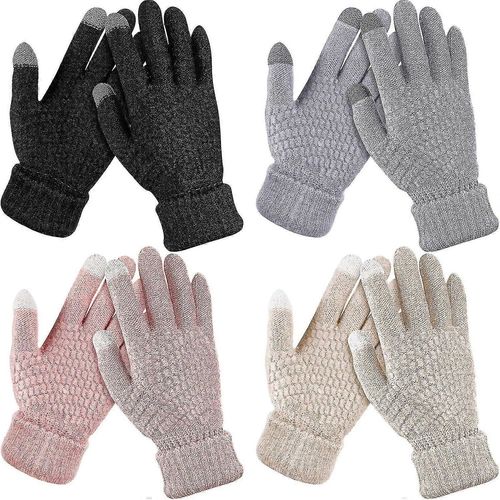 4 Paires Gants À Écran Tactile D'Hiver Pour Femmes Polaire Chaude Gants Doublés De Tricot Brassard Élastique Gants D'Hiver Texting Gants