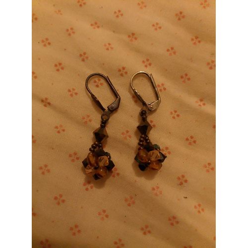Boucles D'oreilles Artisanales En Perles Colorées Vintage Années 80.
