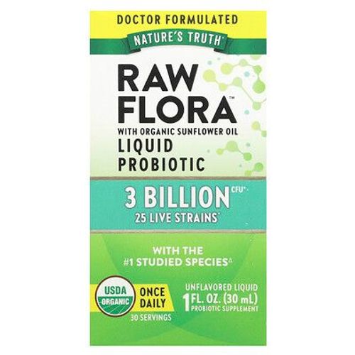 Nature's Truth, Probiotique liquide Raw Flora¿, Non aromatisé, 3 milliards d'UFC, 30 ml