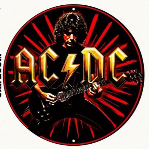 PANNEAU ROND ALUMINIUM 20cm - DECORATION - THEME HARD ROCK - " AC / DC "