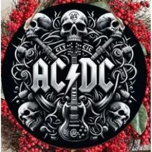 PANNEAU ROND ALUMINIUM 20cm - DECORATION - THEME HARD ROCK - " AC / DC " -