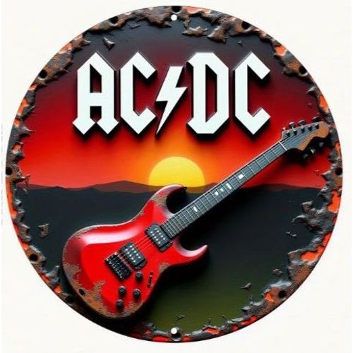 PANNEAU ROND ALUMINIUM 20cm - DECORATION - THEME HARD ROCK - " AC / DC " -