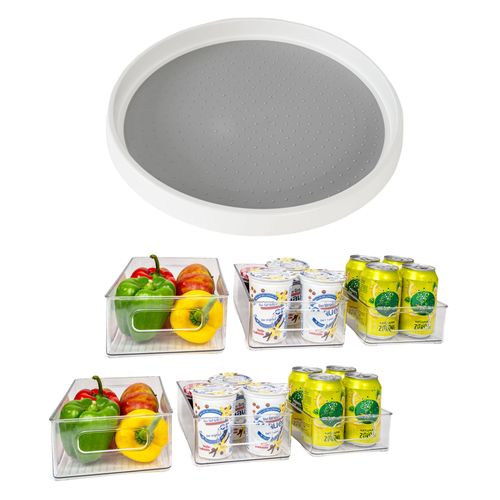 Intirilife Kit De Cuisine : Plateau Tournant 360° & Set De 6 Boîtes Pour Réfrigérateur - Réfrigérateur, Rangement, Ordre, Organisateur Pour Épices, Aliments