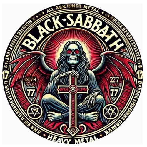 PANNEAU ROND ALUMINIUM 20cm - DECORATION - THEME HARD ROCK - " BLACK SABBATH " - -