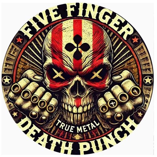 PANNEAU ROND ALUMINIUM 20cm - DECORATION - THEME HARD ROCK - " FIVE FINGER DEATH PUNCH " -