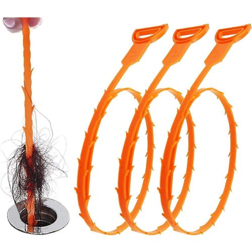 Lot de 3 25 pouces Déboucheur de drain, Outil de serpent de cheveux Extracteur de drain, Serpent d¿évier pour égout Évier de cuisine Salle de bain Baignoire Toilette Nettoyage de soulagement de drain