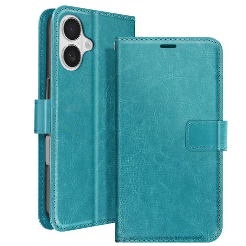 Coque Pour Portefeuille Iphone 16 Avec Sangle, Turquoise