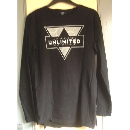 T-Shirt Long Noir Manches Longues - Kiabi - Motif Unlimited - Taille M - 18 Y 176 / 182 Cm
