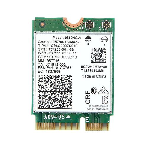 Carte WiFi 9560NGW 1730Mbps Sans Fil AC 9560 Double Bande 2.4G + 5G Bluetooth 5.0 802.11Ac M.2 CNVI 9560NGW Adaptateur Sans Fil