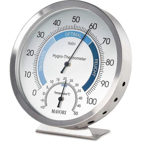 Thermomètre d¿hygromètre analogique d¿intérieur Humidimètre en acier inoxydable et thermomètre d¿ambiance