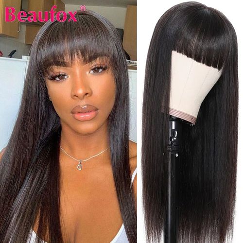 Beautorch-Perruque Brésilienne Remy Avec Frange Pour Femme,Cheveux Naturels Lisses,8 À 28 Pouces,Entièrement Faite À La Machine - Type 14 Pouces