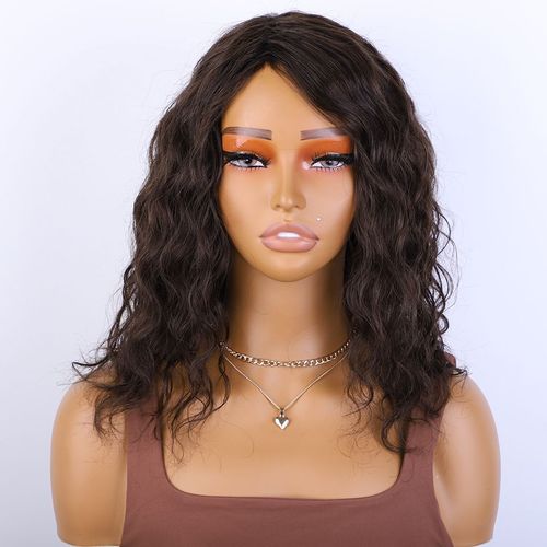 Miel Bouclés Bob Perruques Cheveux Humains Partie Latérale Pré Plumée Grand Moelleux Brun Mixte Blonde Sans Colle Bob Perruque Bouclée Avec Frange Frange - Type 16 Pouces #A