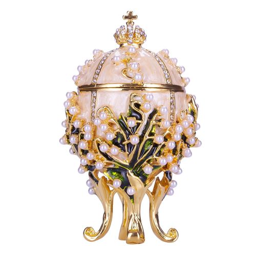 Oeuf à la Fabergé boîte à bijoux Lys de la vallée (Muguet) avec couronne 8,5 cm, crème
