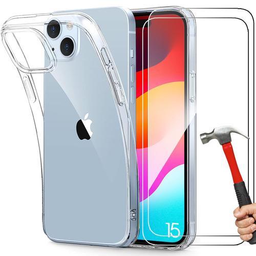 Coque Silicone Pour Iphone 15 Avec 2 Verres Trempés Protection Transparente - Booling