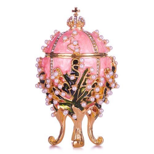 Oeuf à la Fabergé boîte à bijoux Lys de la vallée (Muguet) avec couronne 8,5 cm, rose