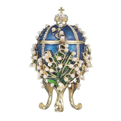 Oeuf à la Fabergé boîte à bijoux Lys de la vallée (Muguet) avec couronne 8,5 cm, bleu