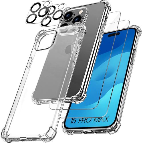 Coque Pour Iphone 15 Pro Max Tpu Renforcé + 2 Verres Trempés Ecran Et 2 Protections Caméra Arrière - Booling