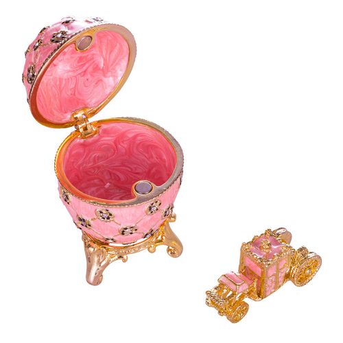 Oeuf à la Fabergé de couronnement boîte à bijoux avec carrosse 6,5 cm, rose