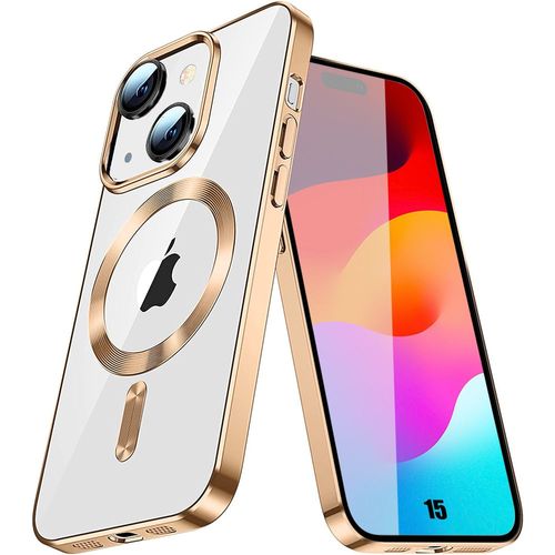 Coque Pour Iphone 15 - Protection Transparente Contour Chromé Doré Avec Cercle Magnétique - Booling