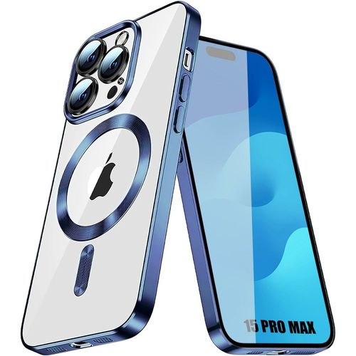 Coque Pour Iphone 15 Pro Max Avec Cercle Magnétique Protection Antichoc Tpu Transparent Contour Bleu - Booling