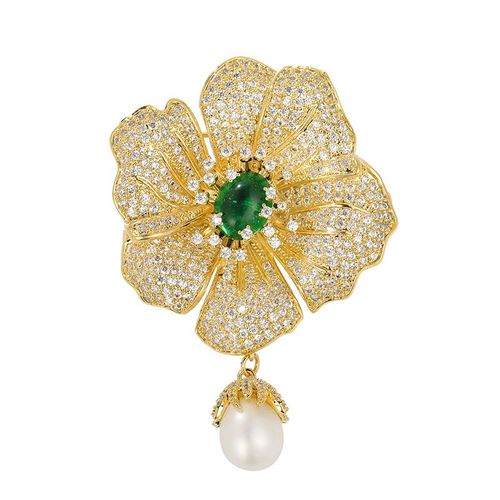 Broche Camélia En Agate Verte De Style Cour Vintage