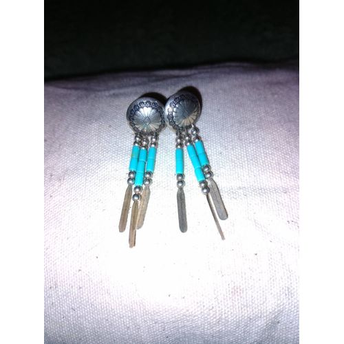 Boucles D'oreilles En Argent Bleues/Argentées.