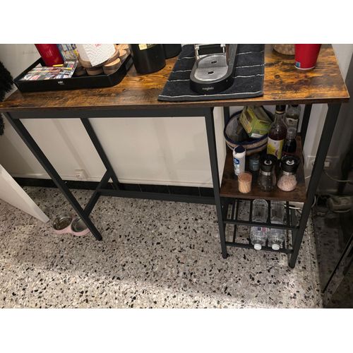 Vasagle Table Haute, Table À Manger, Table De Bar Avec Supports Pour Verres Et Bouteilles, Pour Salon, Cuisine, 110 X 40 X 90 Cm, Style Industriel Marron Rustique Et Noir Lbt013b01