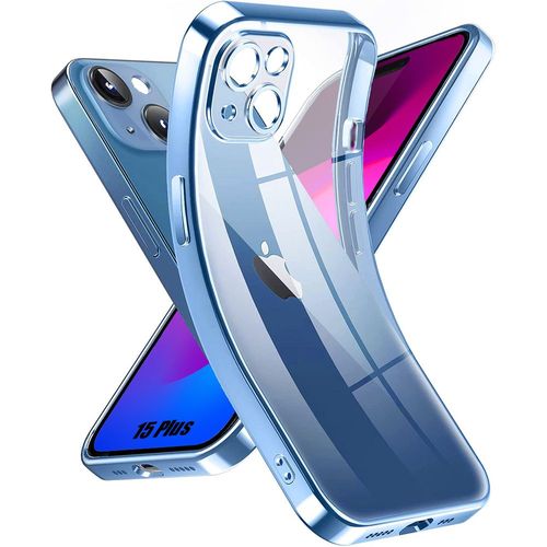 Coque Pour Iphone 15 Plus Silicone Transparent Avec Contour Bleu Antichoc - Booling