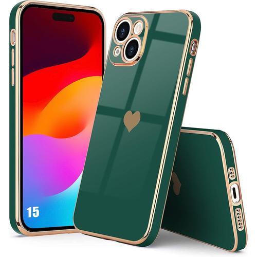 Coque Silicone Pour Iphone 15 Motif CUr Antichoc Souple Anti-Rayure Vert Nuit - Booling