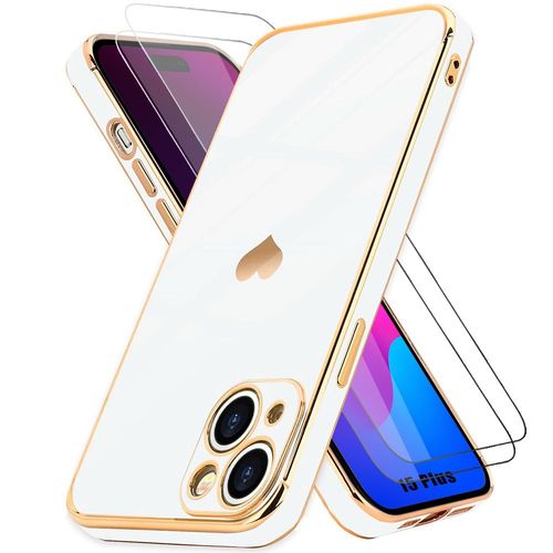 Coque Silicone Pour Iphone 15 Plus Blanc Antichoc Motif CUr + 2 Protecteurs D'écran Vitre - Booling