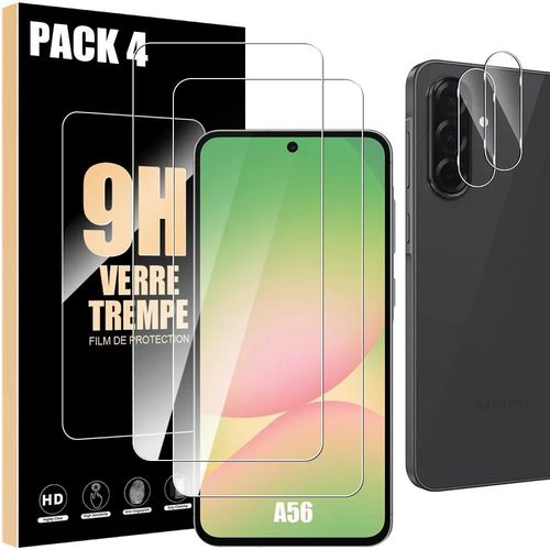 2 Verres Trempés Ecran et 2 Vitres Caméra Arrière pour Samsung Galaxy A56 5G - Protection Anti-Rayures - E.F.Connection