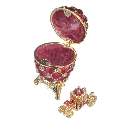 Oeuf à la Fabergé de couronnement boîte à bijoux avec carrosse 6,5 cm, rouge