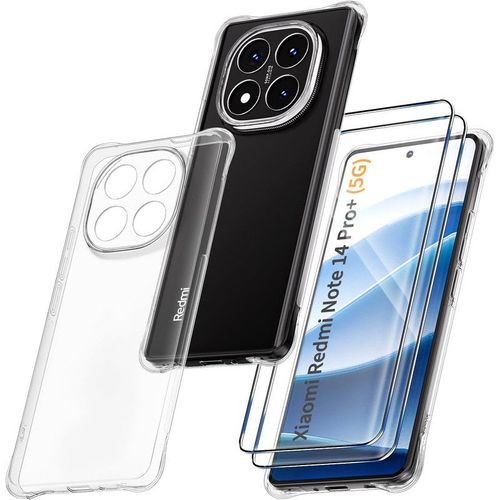 Hqselection® Coque Pour Xiaomi Redmi Note 14 Pro Plus 5g Avec 2 Pièces Protection Écran En Verre Trempé,Ultra Transparent Étui De Protection En Silicone Antichoc Avec Coins Renforcés, Clair Mince Souple Tpu Bumper