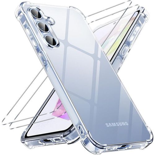Hqselection® Coque Pour Samsung Galaxy A36 5g Avec 2 Pièces Protection Écran En Verre Trempé,Ultra Transparent Étui De Protection En Silicone Antichoc Avec Coins Renforcés, Clair Mince Souple Tpu Bumper