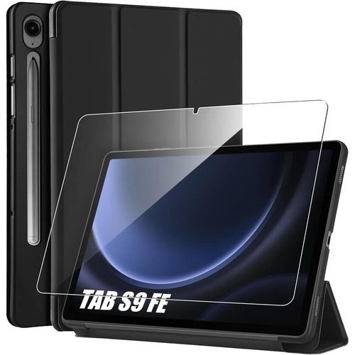 Coque + Verre Trempé Pour Samsung Galaxy Tab S9 Fe (10,9 Pouces) Protection Anti-Rayures Support Veille-Réveil Auto - Noir - E.F.Connection