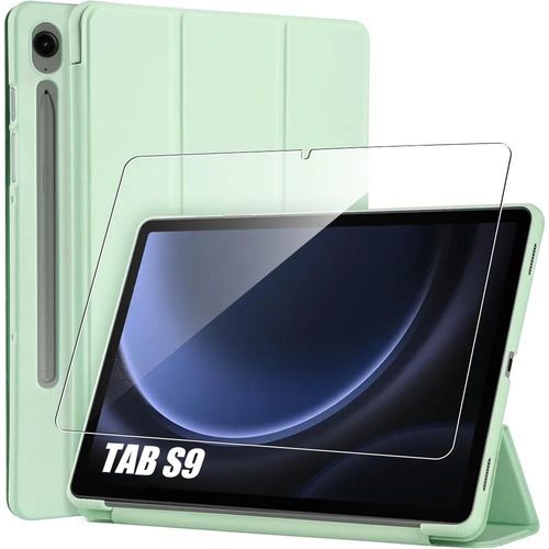 Coque + Verre Trempé Pour Samsung Galaxy Tab S9 Fe (10,9 Pouces) Protection Slim Avec Fonction Support - Vert - E.F.Connection