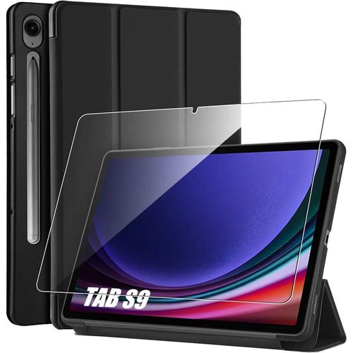 Coque + Verre Trempé Pour Samsung Galaxy Tab S9 (11 Pouces) Protection Slim Avec Fonction Support - Noir - E.F.Connection